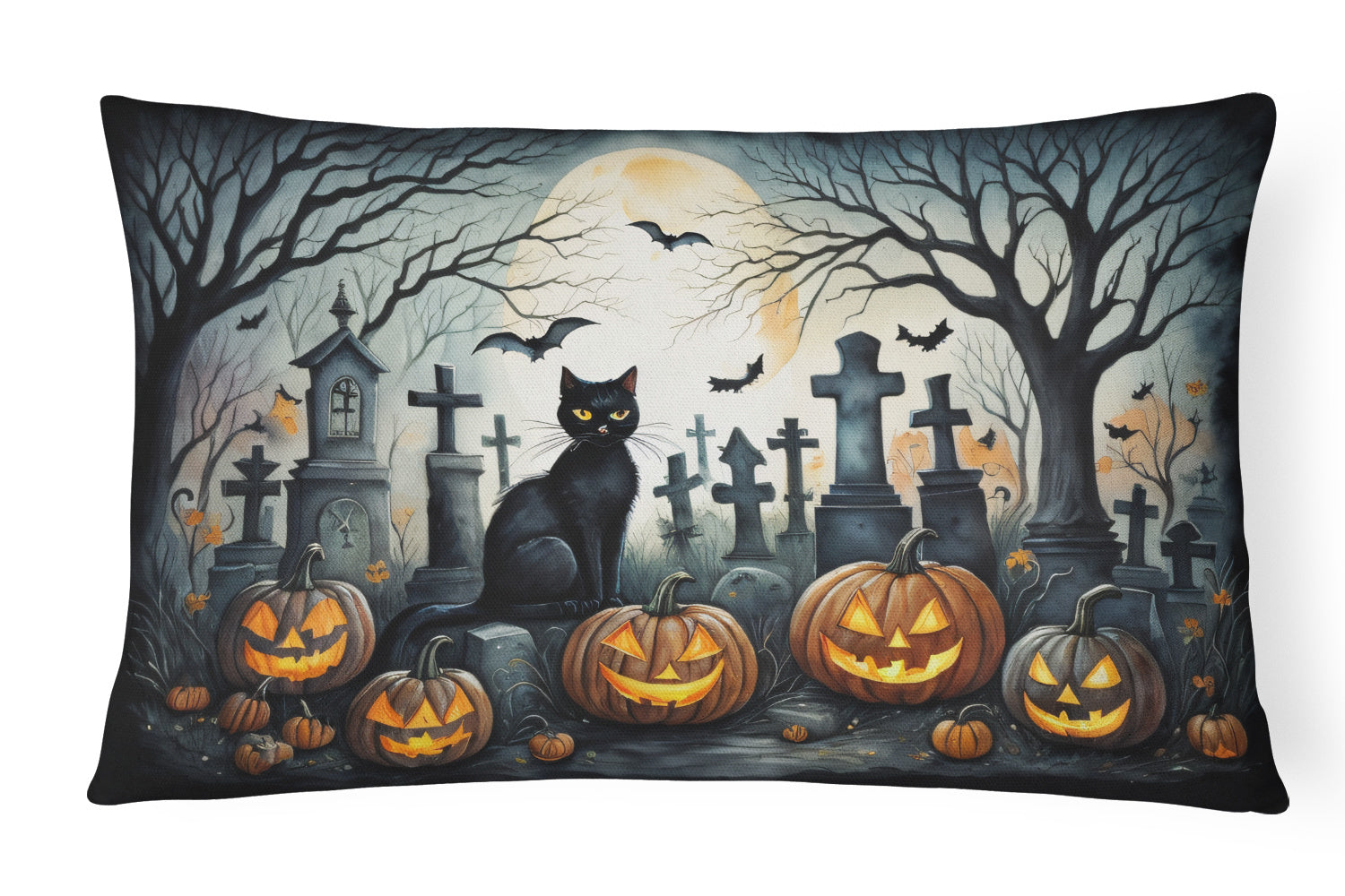 NEW More Spooky Halloween Throw Pillow Throw Pillow for Indoor Couch Bed Outdoor Patio Washable, Black Cat 2223,12Hx16W