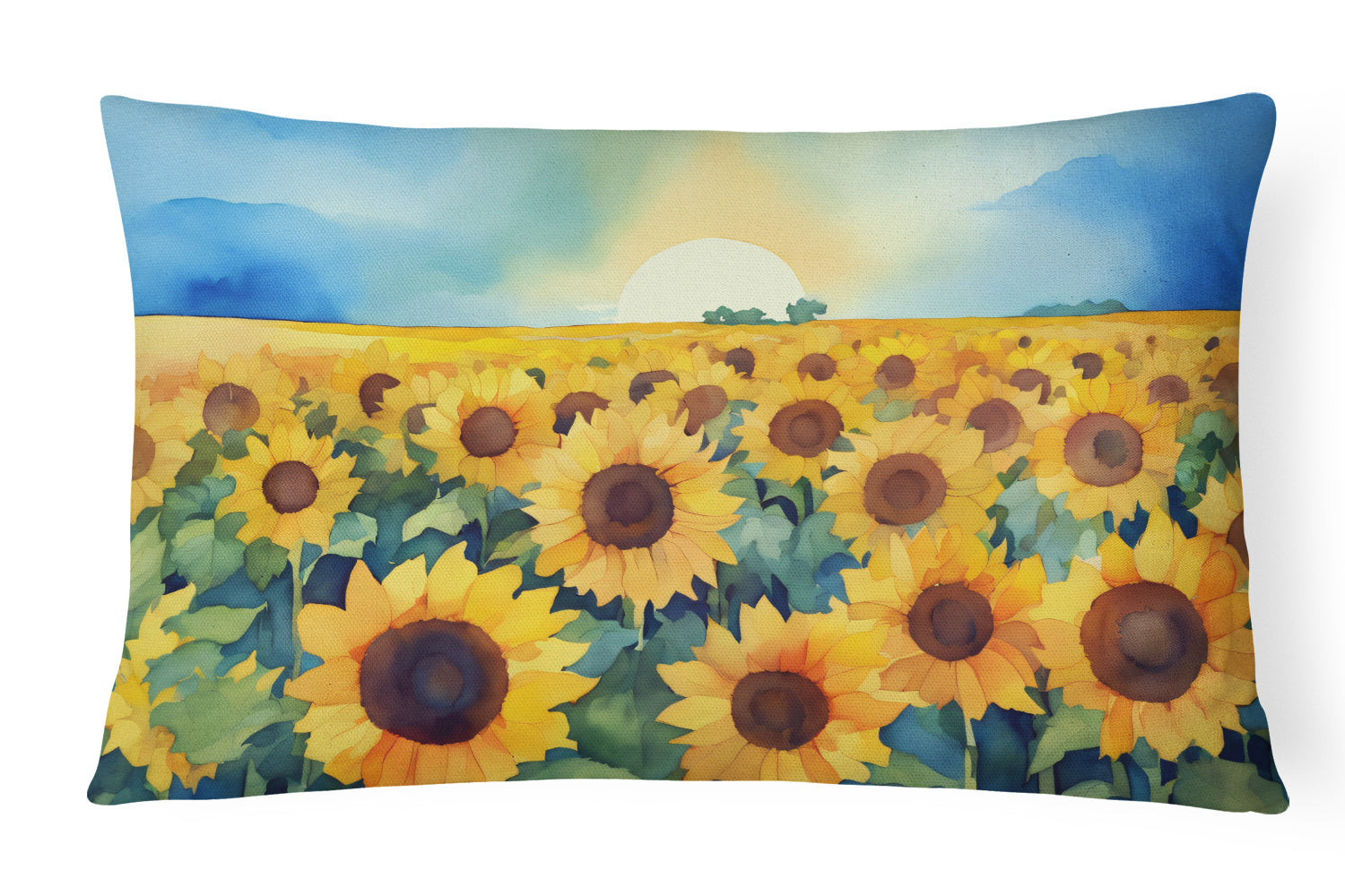 State Watercolor Flowers Throw Pillow Throw Pillow for Indoor Couch Bed Outdoor Patio Washable, Kansas Sunflowers 1655,12Hx16W