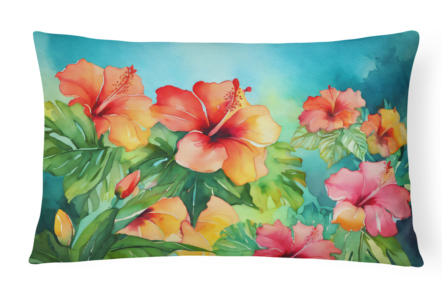 State Watercolor Flowers Throw Pillow Throw Pillow for Indoor Couch Bed Outdoor Patio Washable, Hawaii Hawaiian Hibiscus 1642,12Hx16W