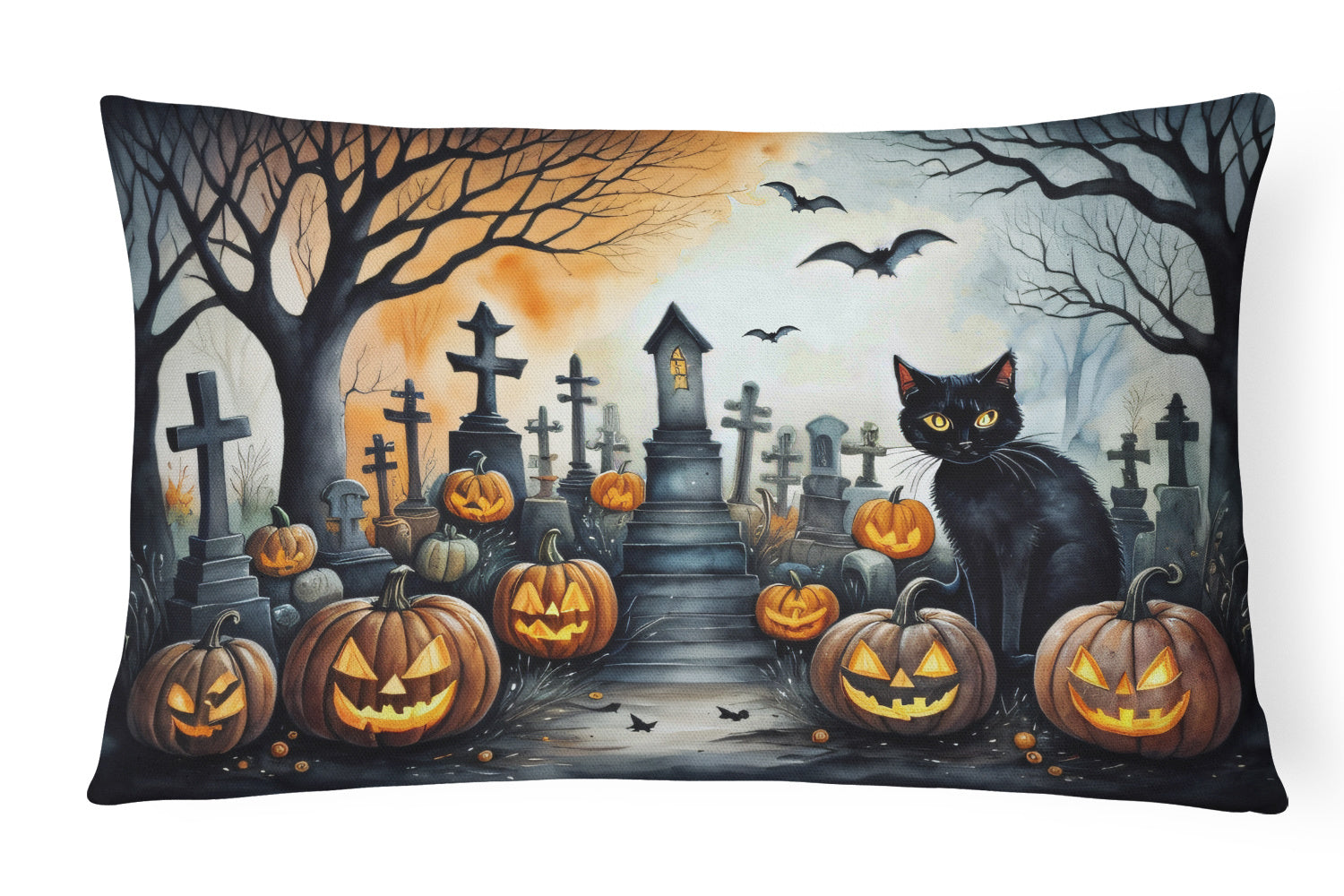 NEW More Spooky Halloween Throw Pillow Throw Pillow for Indoor Couch Bed Outdoor Patio Washable, Black Cat 2224,12Hx16W