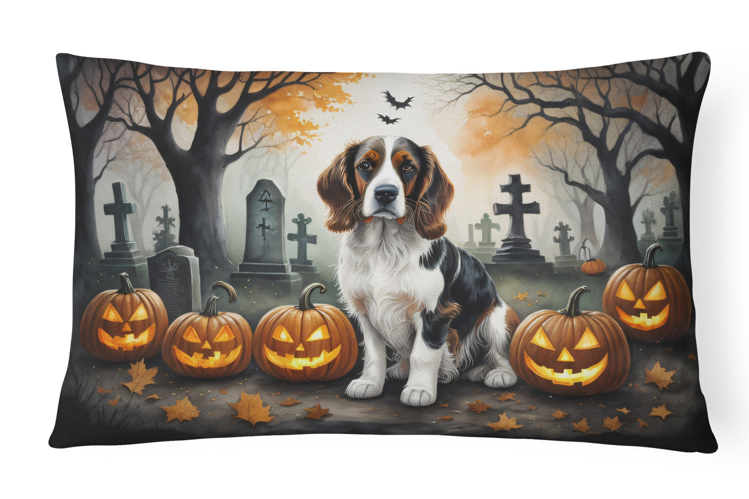 Spooky Halloween Throw Pillow Throw Pillow for Indoor Couch Bed Outdoor Patio Washable, Welsh Springer Spaniel 2057,12Hx16W