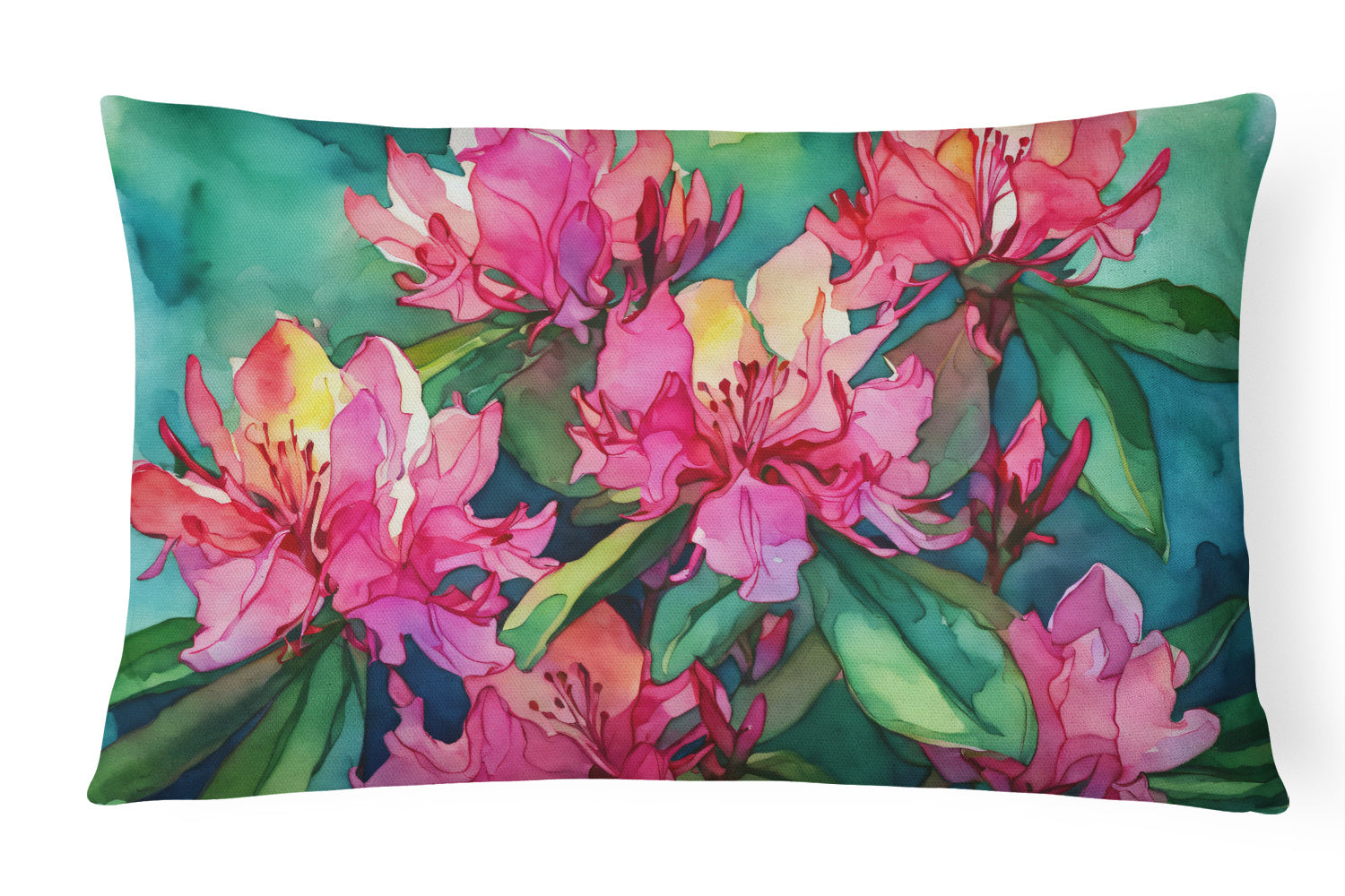 State Watercolor Flowers Throw Pillow Throw Pillow for Indoor Couch Bed Outdoor Patio Washable, West Virginia Rhododendrons 1716,12Hx16W