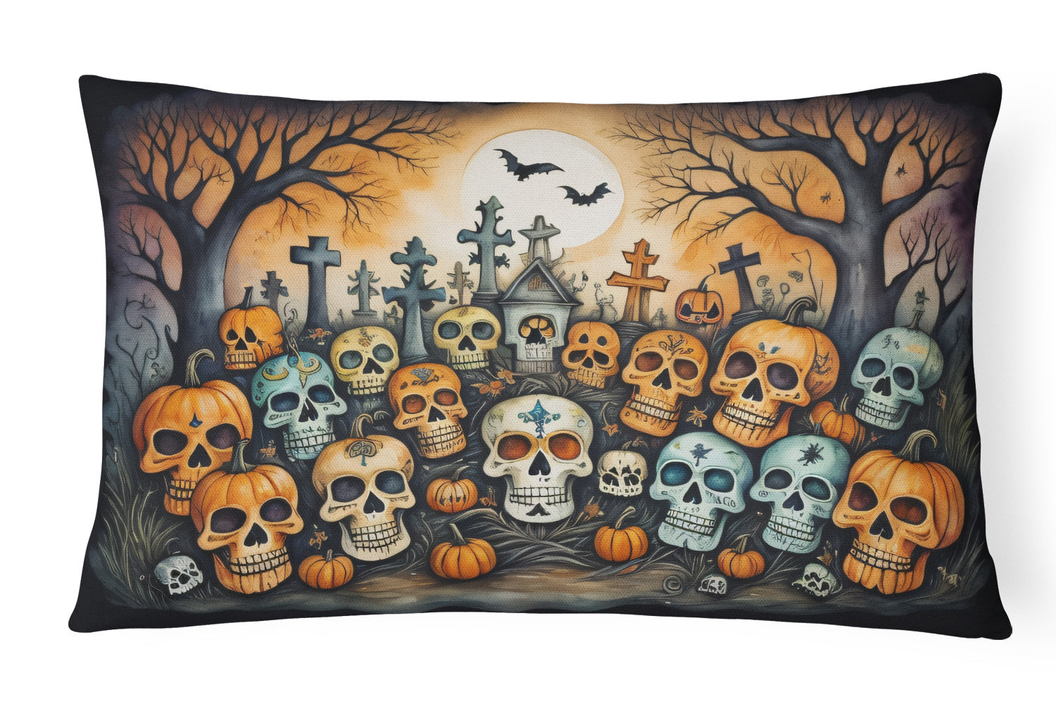 More Spooky Halloween Throw Pillow Throw Pillow for Indoor Couch Bed Outdoor Patio Washable, Calaveras Sugar Skulls 2231,12Hx16W