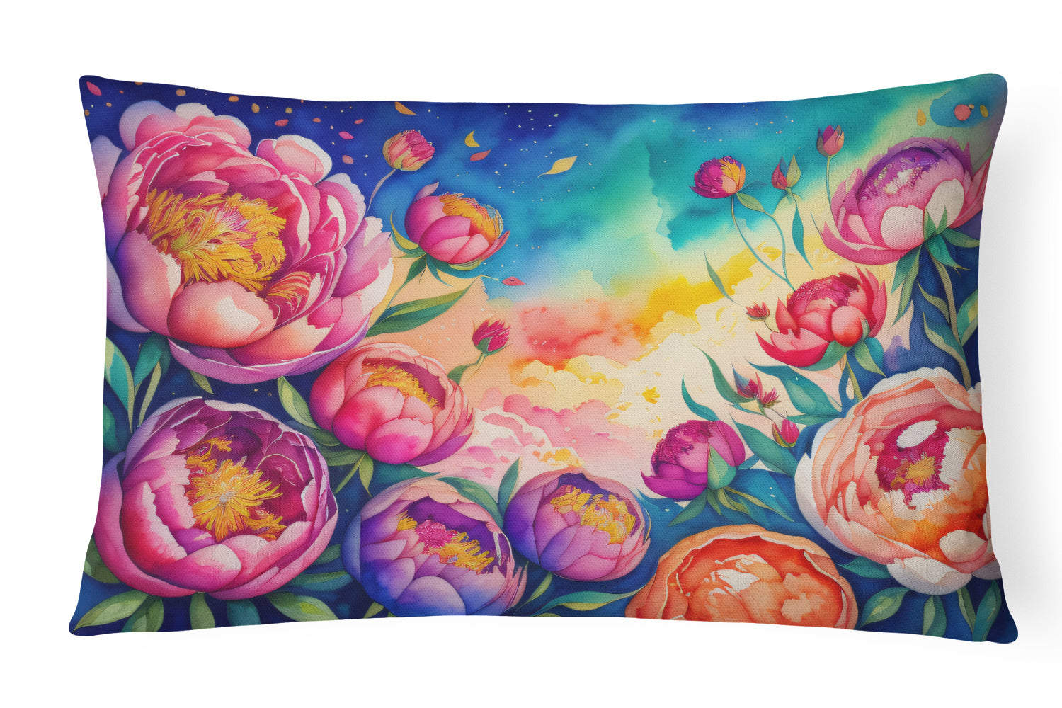 Flowers in Color Throw Pillow Throw Pillow for Indoor Couch Bed Outdoor Patio Washable, Peonies,12Hx16W