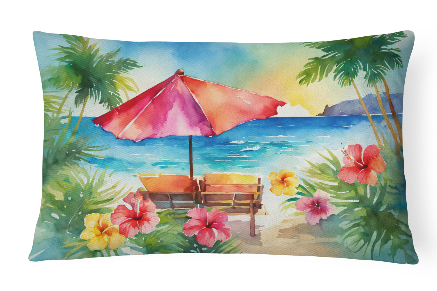 State Watercolor Flowers Throw Pillow Throw Pillow for Indoor Couch Bed Outdoor Patio Washable, Hawaii Hawaiian Hibiscus 1643,12Hx16W