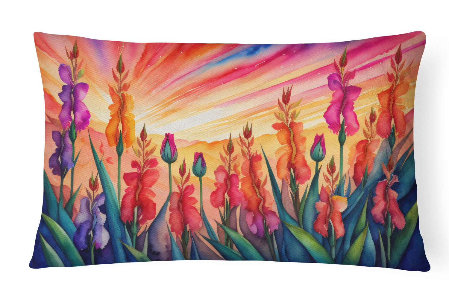 Flowers in Color Throw Pillow Throw Pillow for Indoor Couch Bed Outdoor Patio Washable, Gladiolus,12Hx16W