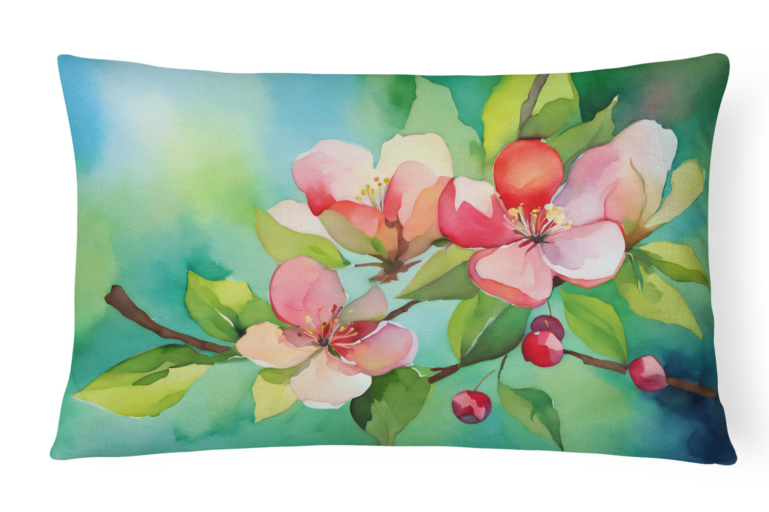 NEW State Watercolor Flowers Throw Pillow Throw Pillow for Indoor Couch Bed Outdoor Patio Washable, Arkansas Apple Blossom 1627,12Hx16W