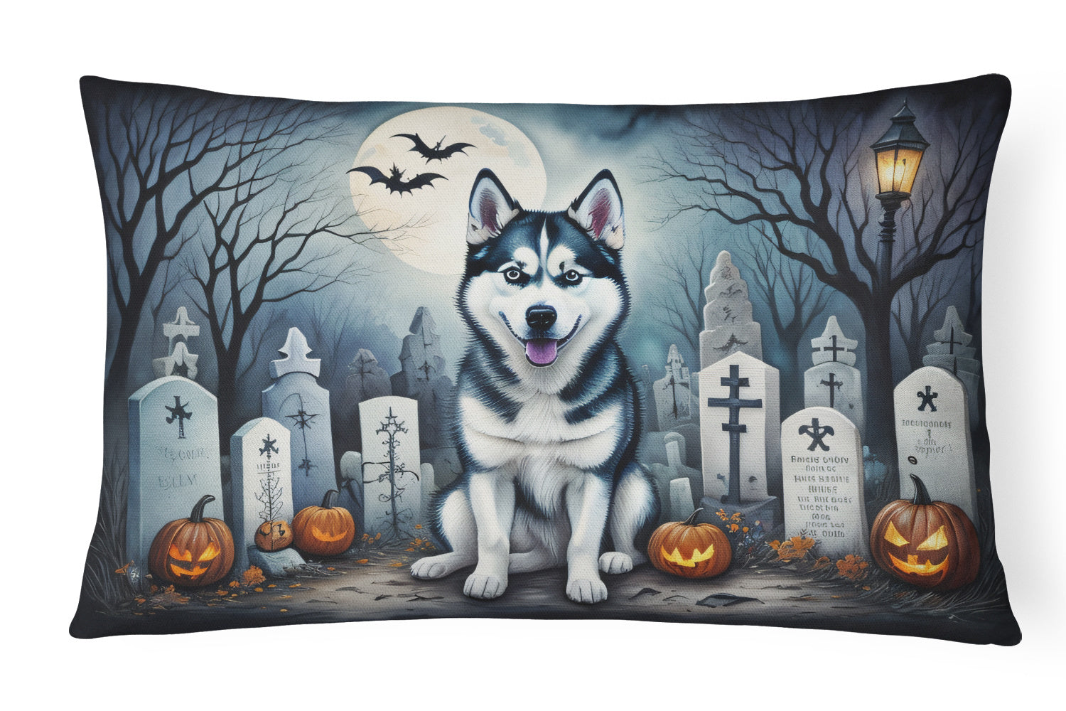 Spooky Halloween Throw Pillow Throw Pillow for Indoor Couch Bed Outdoor Patio Washable, Siberian Husky 2055,12Hx16W