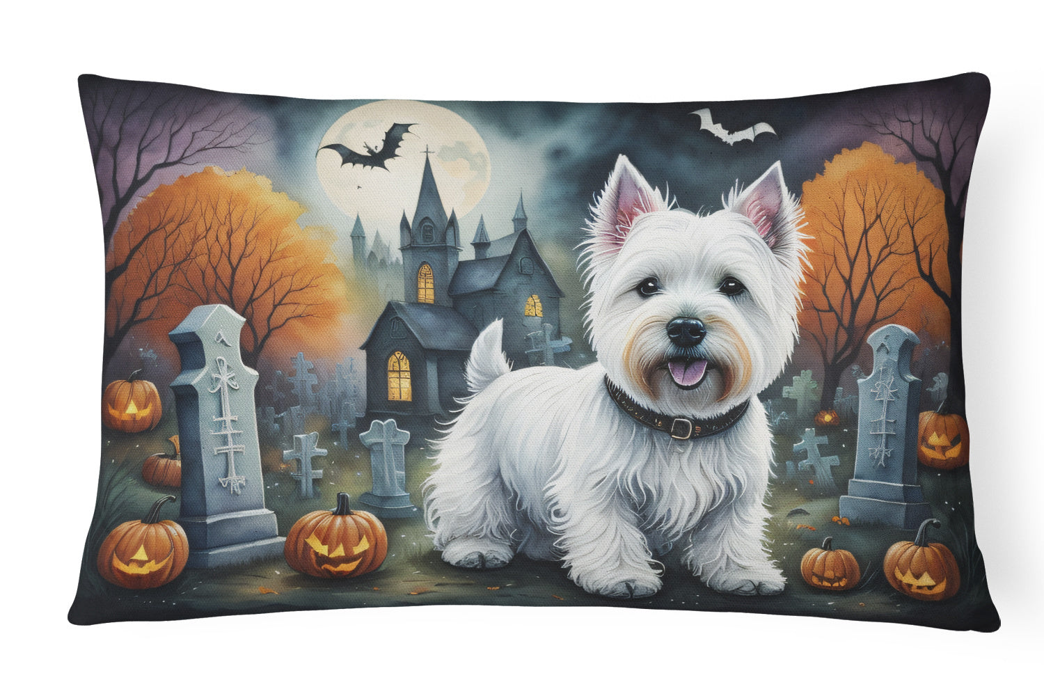 Spooky Halloween Throw Pillow Throw Pillow for Indoor Couch Bed Outdoor Patio Washable, West Highland White Terrier 2058,12Hx16W