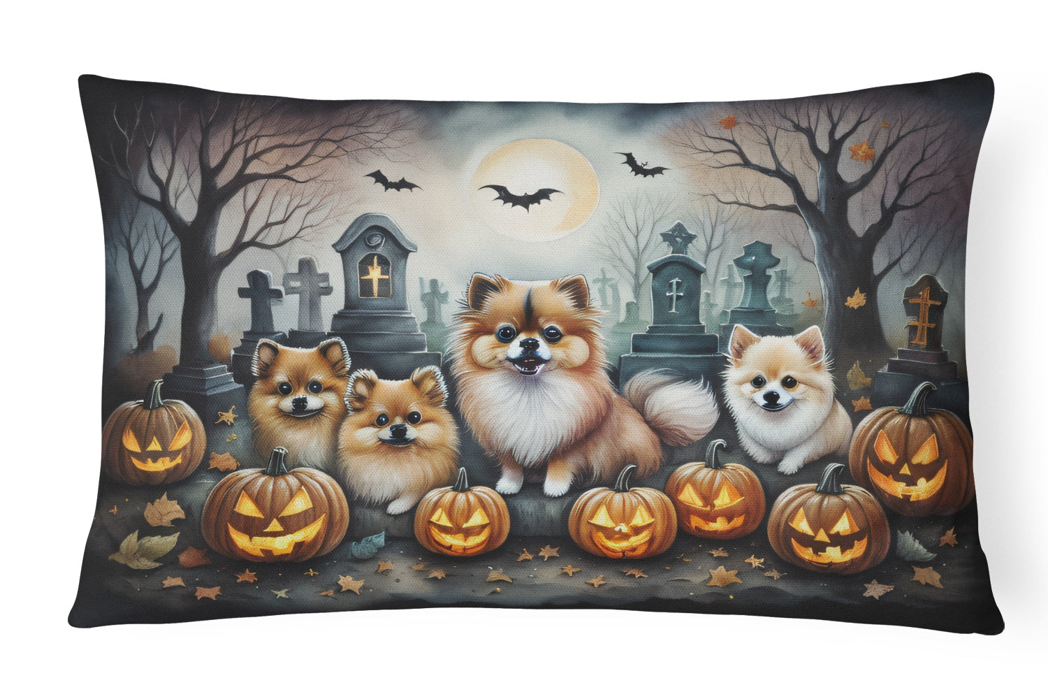 Spooky Halloween Throw Pillow Throw Pillow for Indoor Couch Bed Outdoor Patio Washable, Pomeranian 2068,12Hx16W