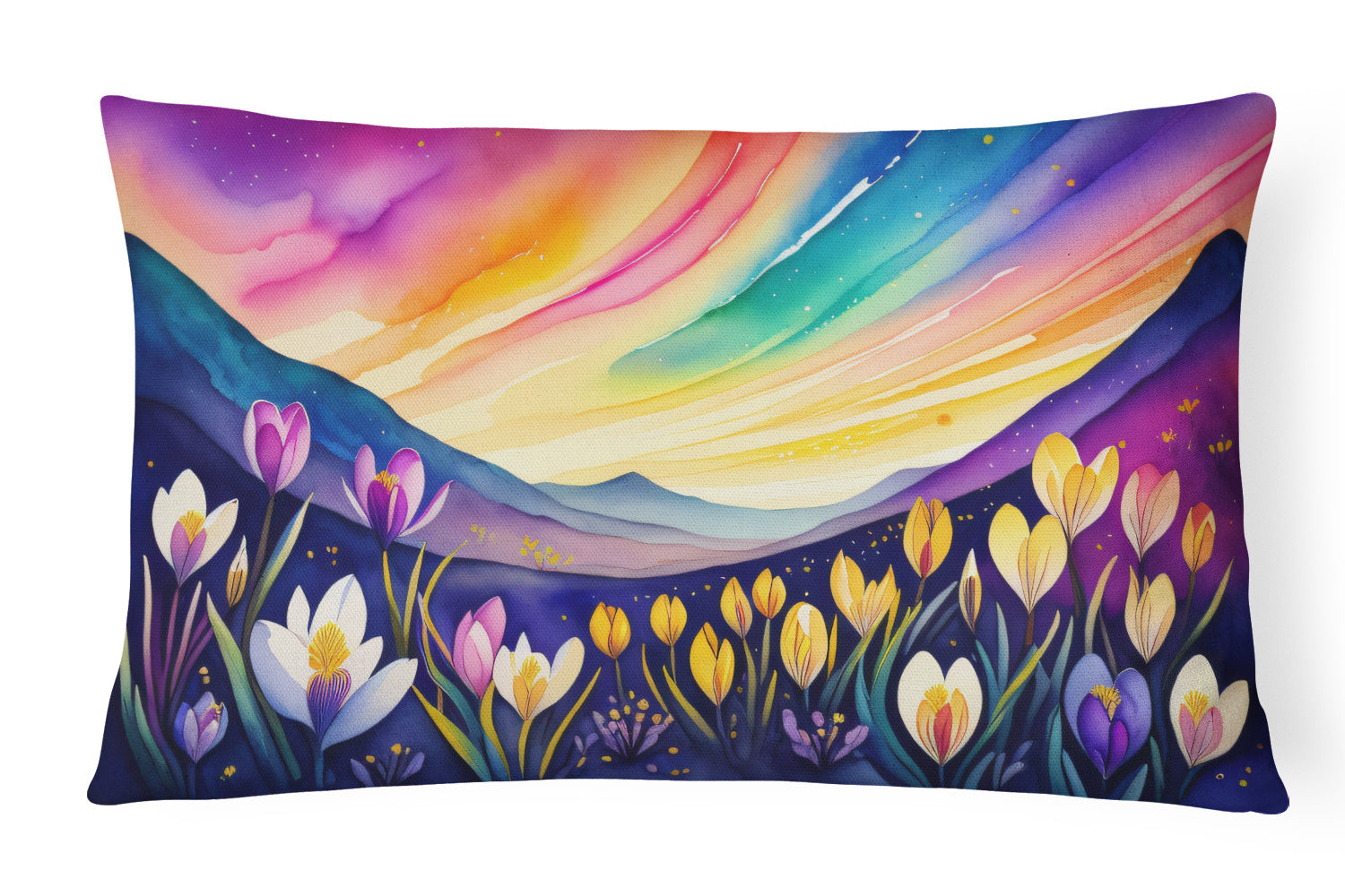 Flowers in Color Throw Pillow Throw Pillow for Indoor Couch Bed Outdoor Patio Washable, Crocus,12Hx16W