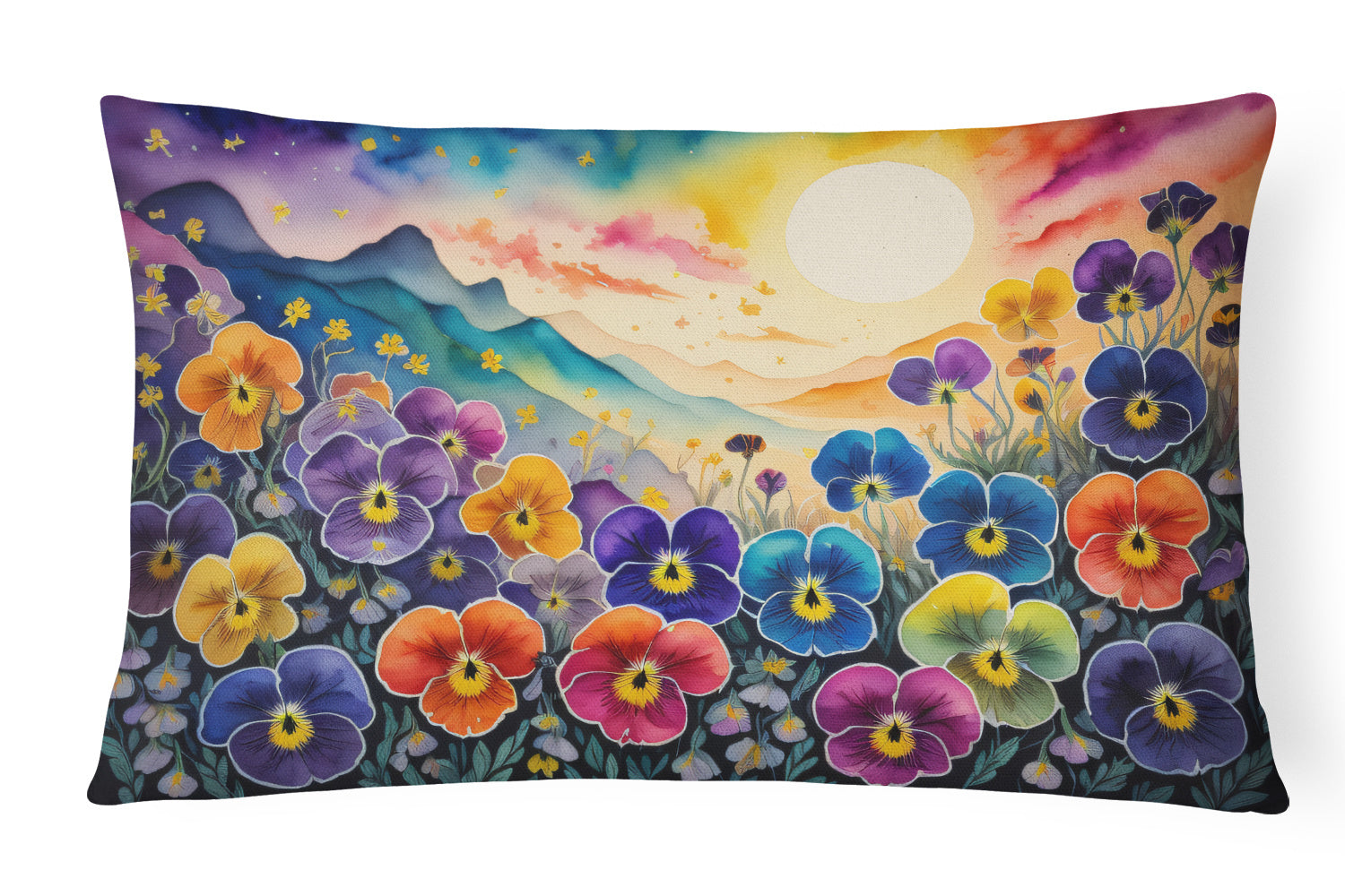 Flowers in Color Throw Pillow Throw Pillow for Indoor Couch Bed Outdoor Patio Washable, Pansies,12Hx16W