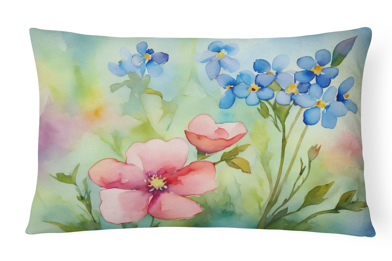 State Watercolor Flowers Throw Pillow Throw Pillow for Indoor Couch Bed Outdoor Patio Washable, Alaska Forget-me-nots in Watercolor,12Hx16W