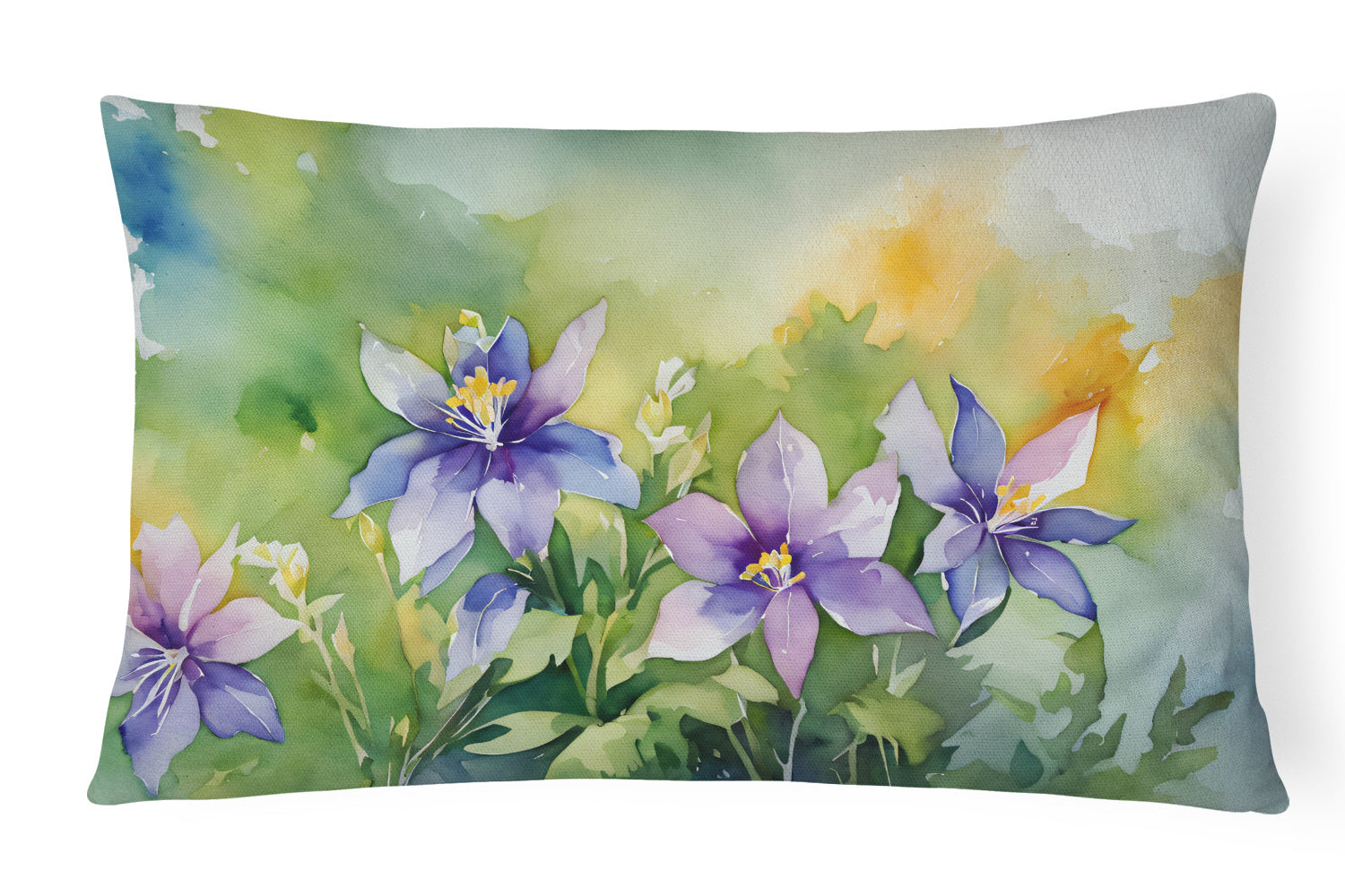 State Watercolor Flowers Throw Pillow Throw Pillow for Indoor Couch Bed Outdoor Patio Washable, Colorado Rocky Mountain Columbine 1631,12Hx16W