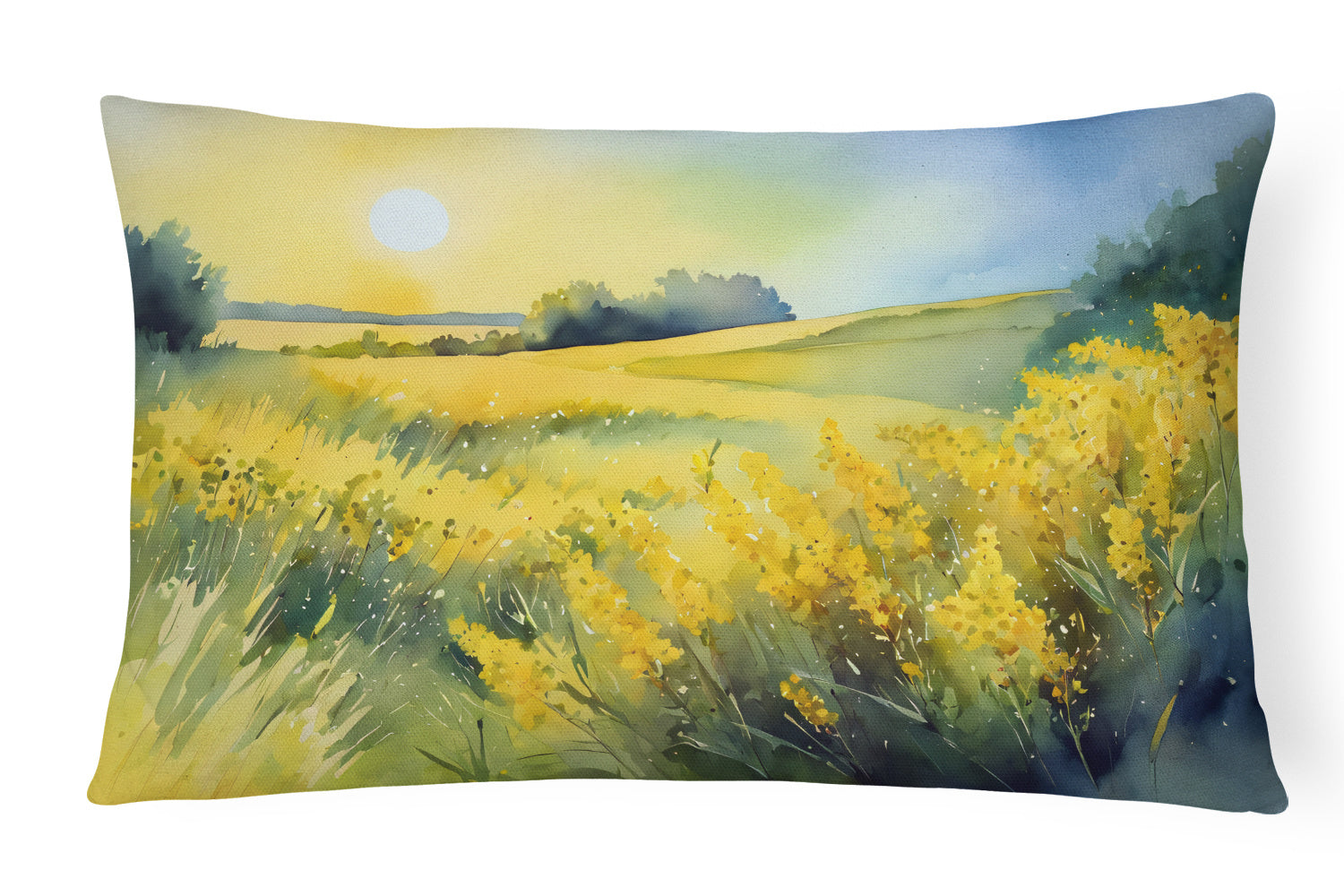 State Watercolor Flowers Throw Pillow Throw Pillow for Indoor Couch Bed Outdoor Patio Washable, Nebraska Goldenrod 1682,12Hx16W