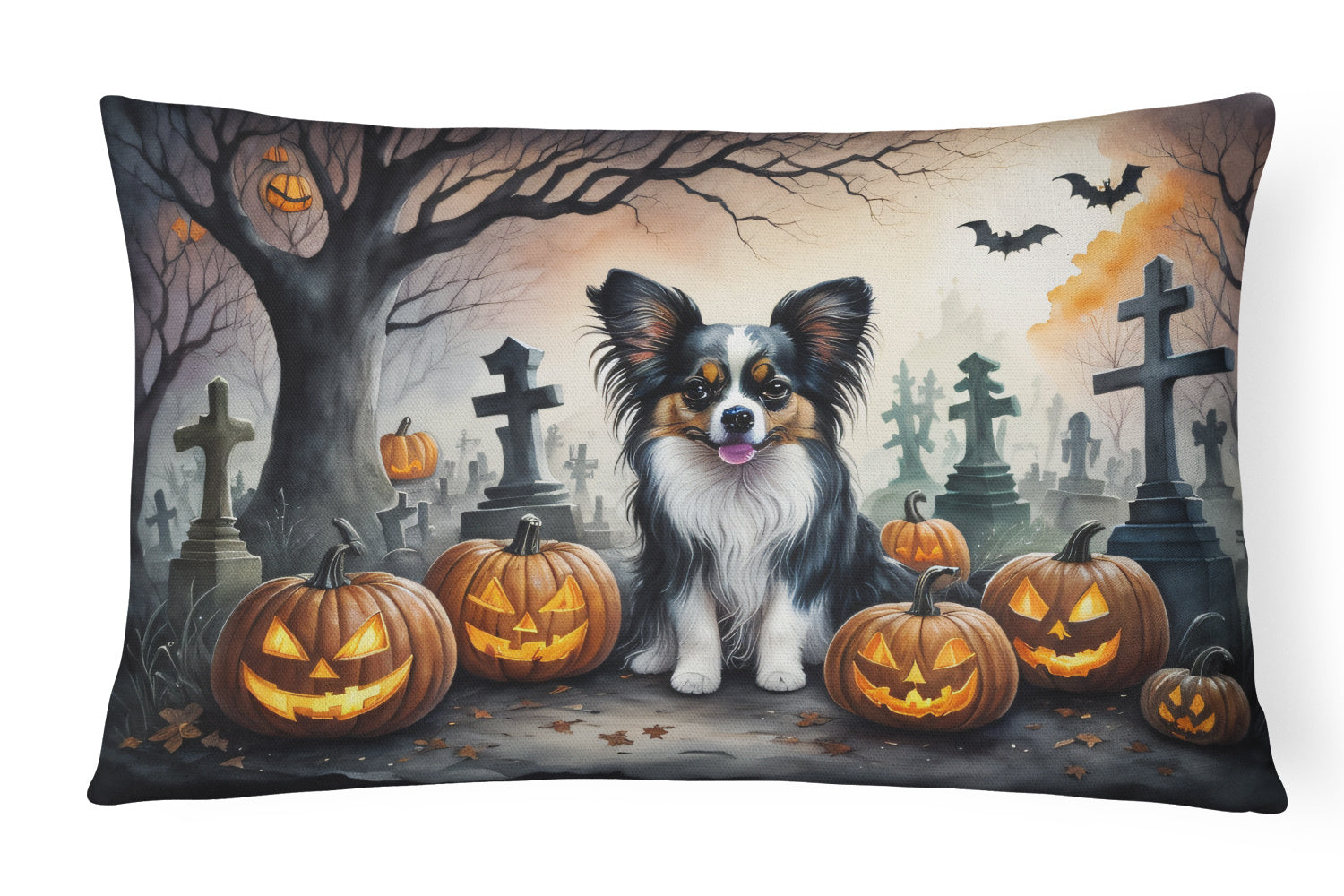 Spooky Halloween Throw Pillow Throw Pillow for Indoor Couch Bed Outdoor Patio Washable, Papillon 2069,12Hx16W