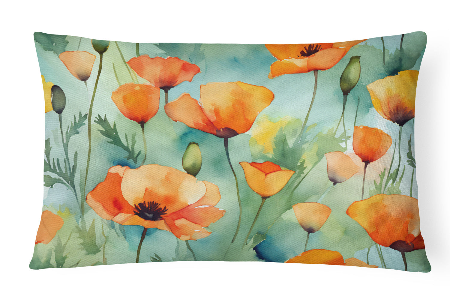 NEW State Watercolor Flowers Throw Pillow Throw Pillow for Indoor Couch Bed Outdoor Patio Washable, California California Poppies 1629,12Hx16W