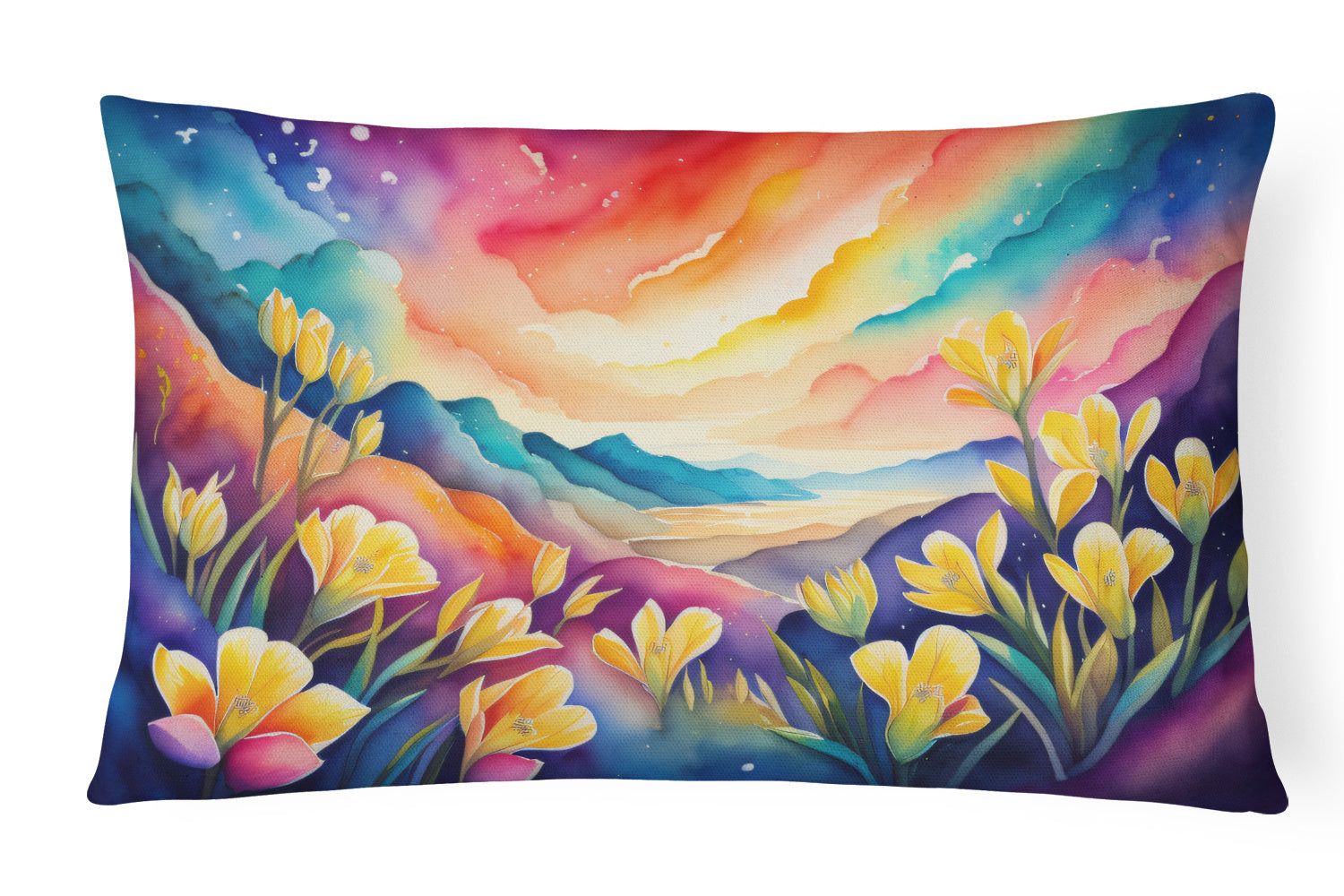 Flowers in Color Throw Pillow Throw Pillow for Indoor Couch Bed Outdoor Patio Washable, Freesia,12Hx16W