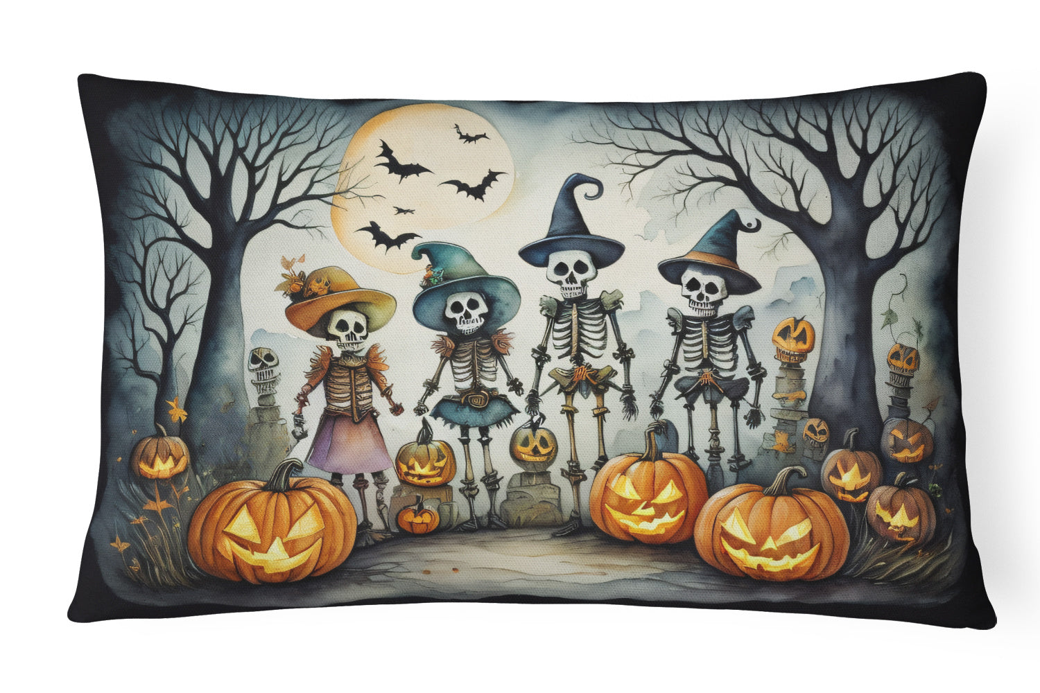 More Spooky Halloween Throw Pillow Throw Pillow for Indoor Couch Bed Outdoor Patio Washable, Calacas Skeletons 2228,12Hx16W