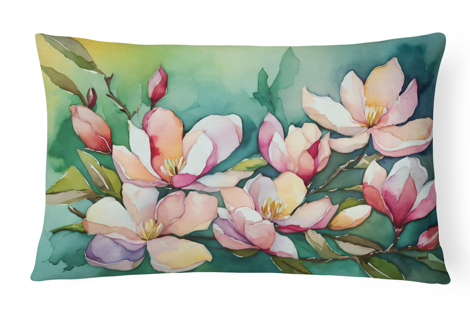 State Watercolor Flowers Throw Pillow Throw Pillow for Indoor Couch Bed Outdoor Patio Washable, Louisiana Magnolias 1663,12Hx16W