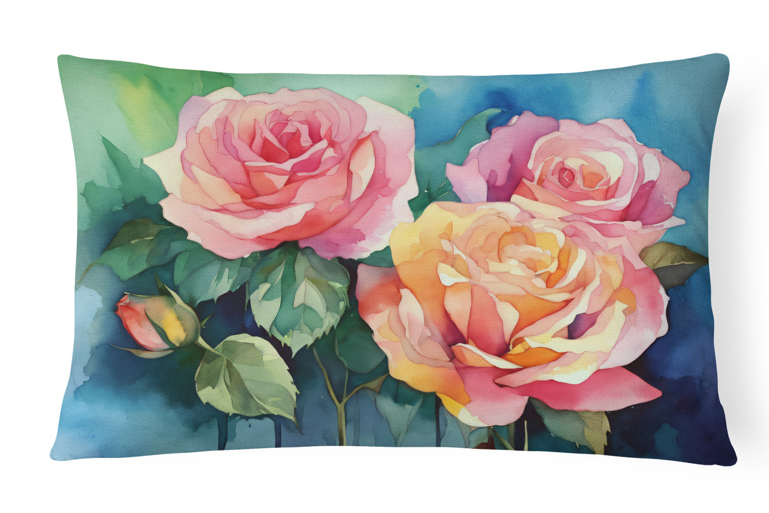 State Watercolor Flowers Throw Pillow Throw Pillow for Indoor Couch Bed Outdoor Patio Washable, New York Roses 1692,12Hx16W