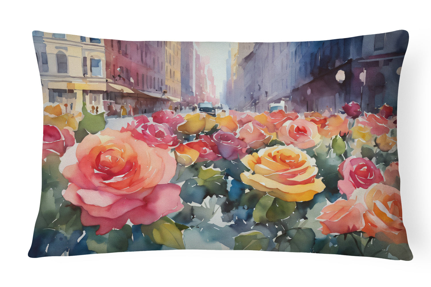 State Watercolor Flowers Throw Pillow Throw Pillow for Indoor Couch Bed Outdoor Patio Washable, New York Roses 1691,12Hx16W