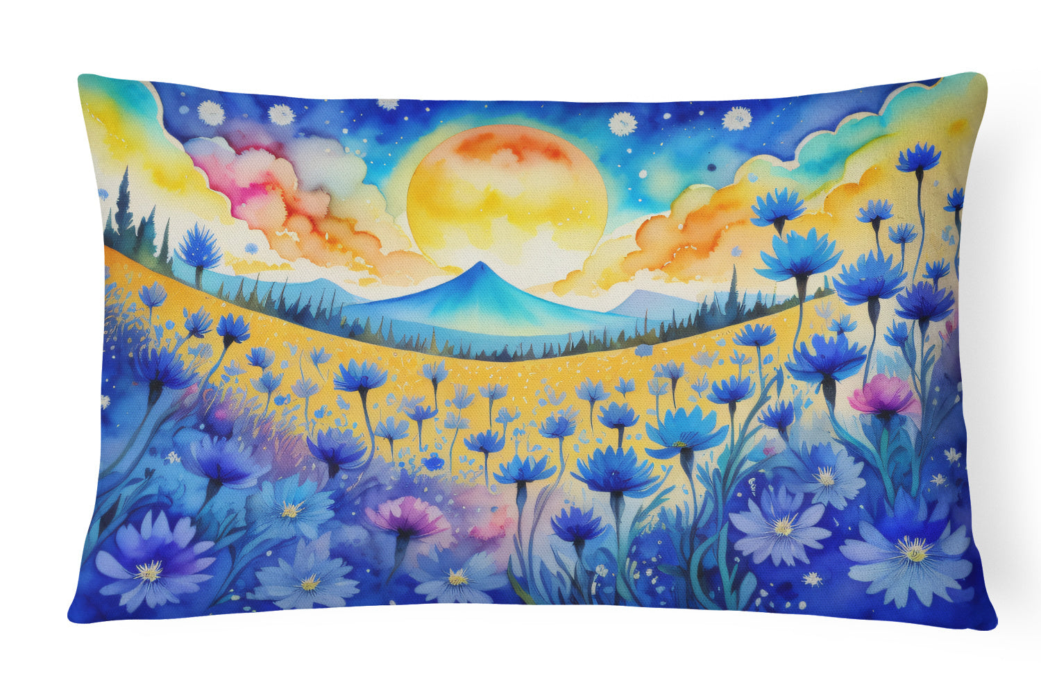 Flowers in Color Throw Pillow Throw Pillow for Indoor Couch Bed Outdoor Patio Washable, Blue Cornflowers,12Hx16W