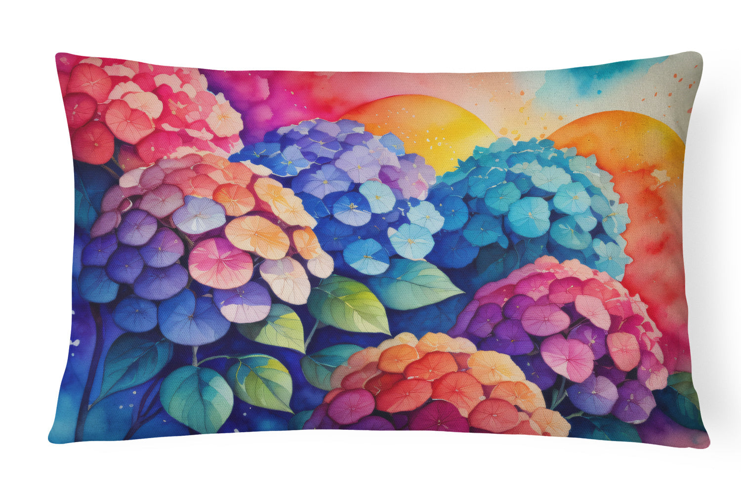 Flowers in Color Throw Pillow Throw Pillow for Indoor Couch Bed Outdoor Patio Washable, Hydrangeas,12Hx16W