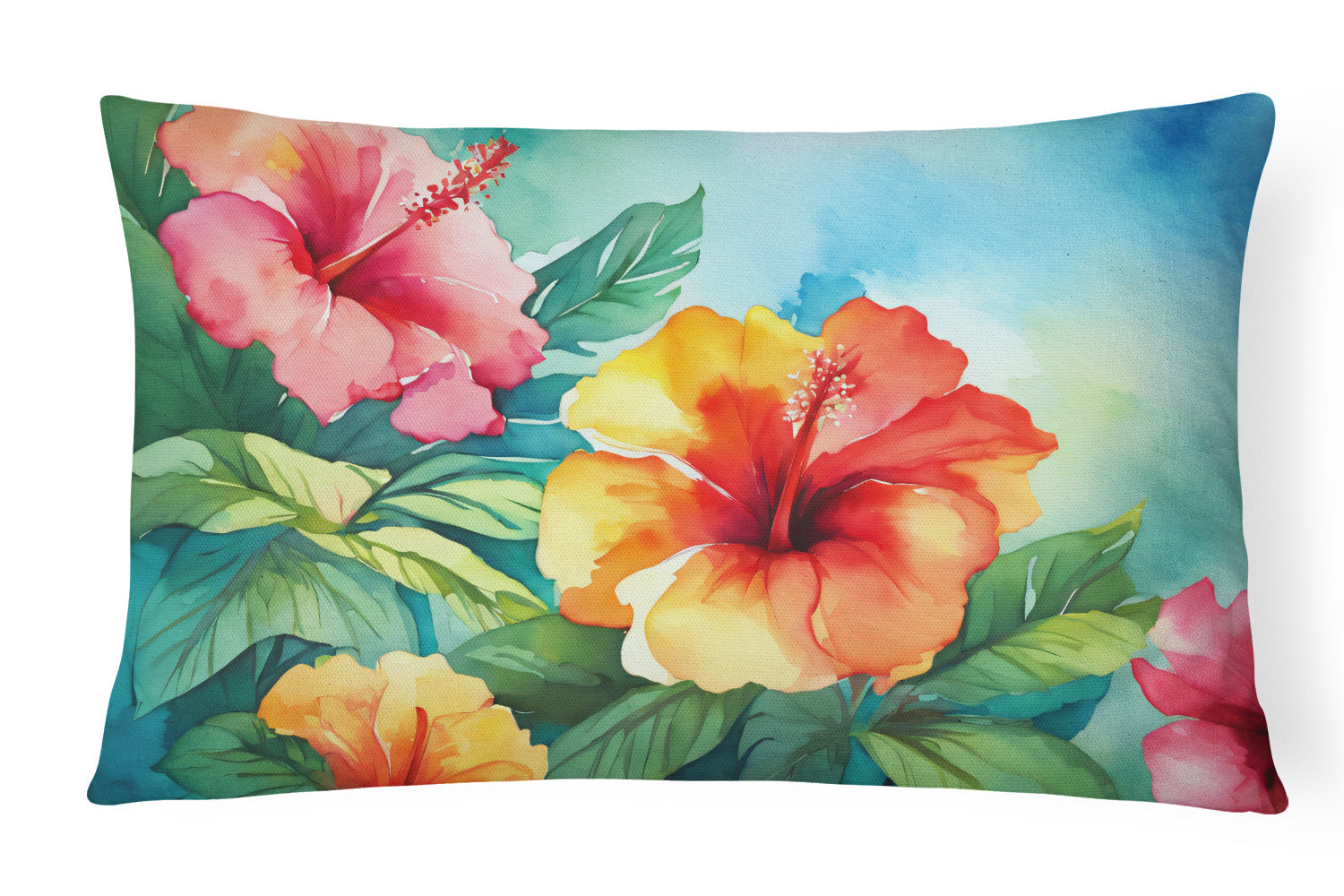 State Watercolor Flowers Throw Pillow Throw Pillow for Indoor Couch Bed Outdoor Patio Washable, Hawaii Hawaiian Hibiscus 1641,12Hx16W