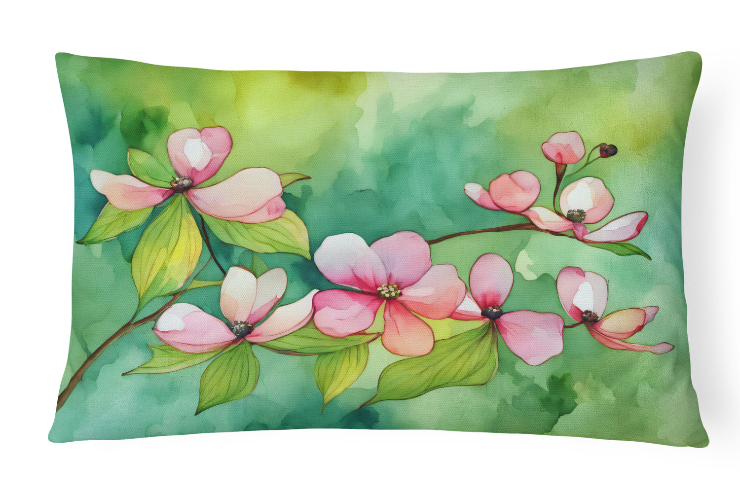 State Watercolor Flowers Throw Pillow Throw Pillow for Indoor Couch Bed Outdoor Patio Washable, Virginia American Dogwood 1714,12Hx16W