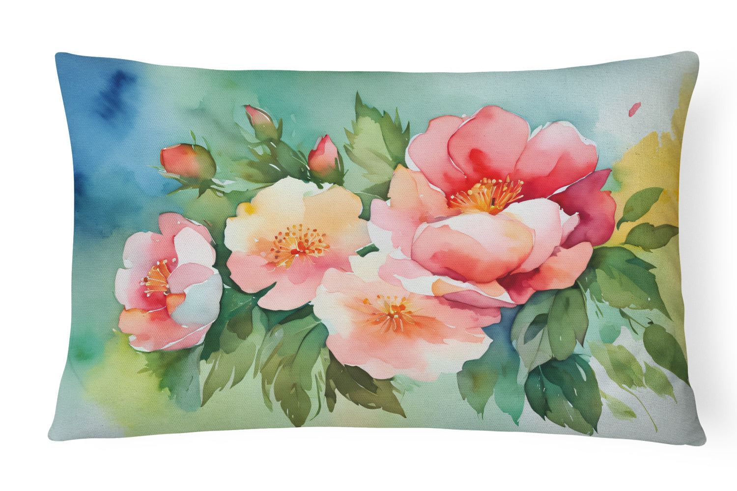 State Watercolor Flowers Throw Pillow Throw Pillow for Indoor Couch Bed Outdoor Patio Washable, Georgia Cherokee Rose 1639,12Hx16W