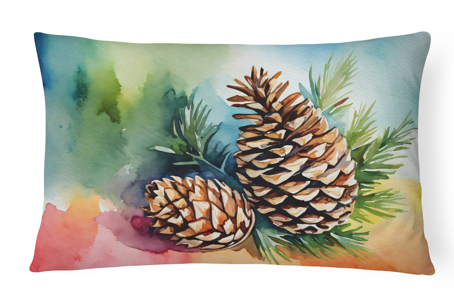 State Watercolor Flowers Throw Pillow Throw Pillow for Indoor Couch Bed Outdoor Patio Washable, Maine White Pine Cone and Tassels 1665,12Hx16W