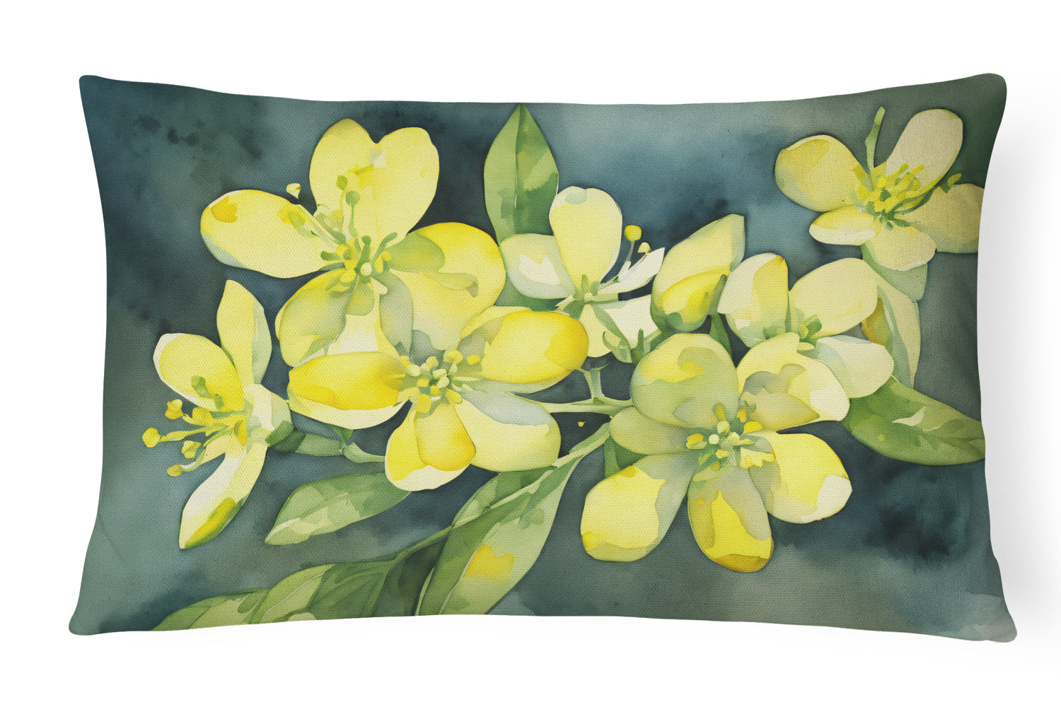 State Watercolor Flowers Throw Pillow Throw Pillow for Indoor Couch Bed Outdoor Patio Washable, South Carolina Yellow Jessamine 1704,12Hx16W