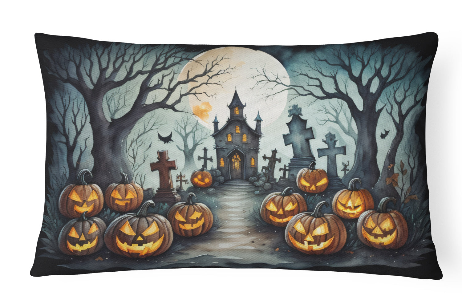 More Spooky Halloween Throw Pillow Throw Pillow for Indoor Couch Bed Outdoor Patio Washable, Graveyard 2215,12Hx16W