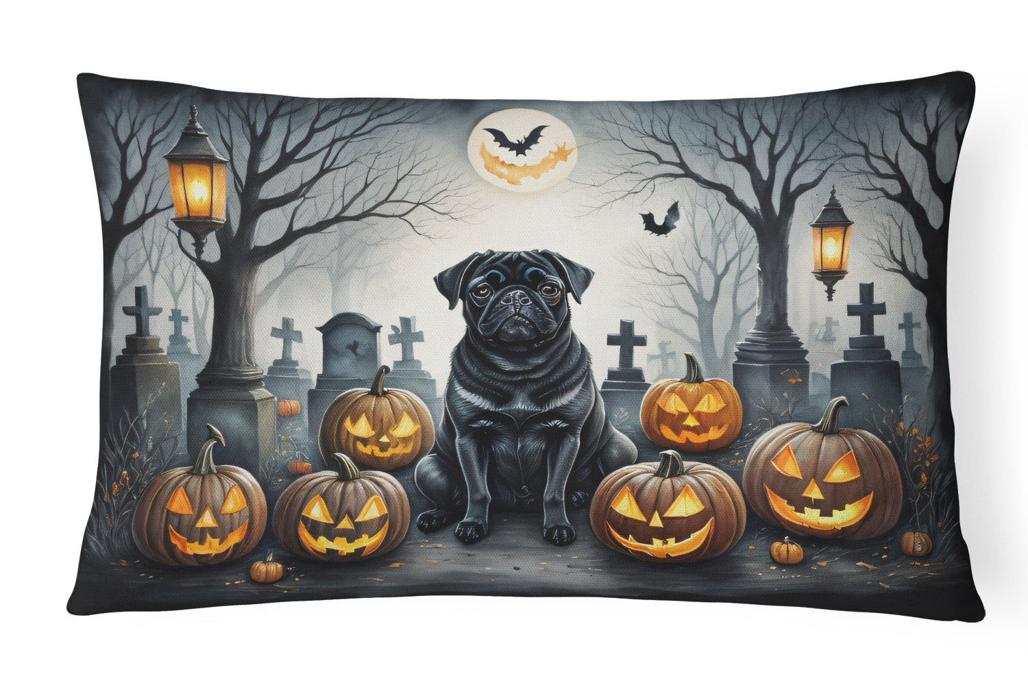 Spooky Halloween Throw Pillow Throw Pillow for Indoor Couch Bed Outdoor Patio Washable, Pug 2066,12Hx16W