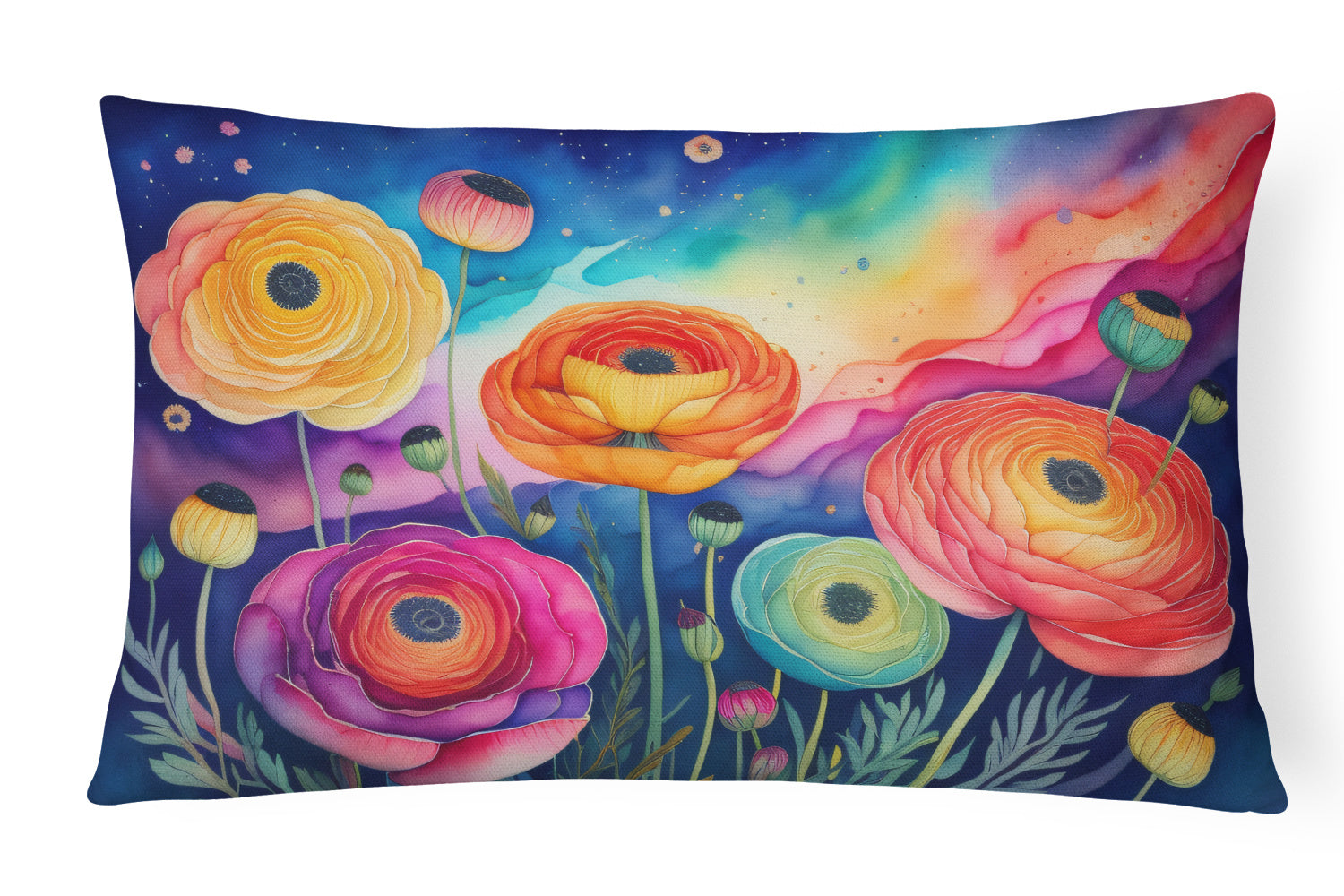 Flowers in Color Throw Pillow Throw Pillow for Indoor Couch Bed Outdoor Patio Washable, Ranunculus,12Hx16W