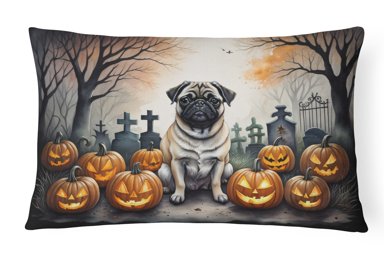 Spooky Halloween Throw Pillow Throw Pillow for Indoor Couch Bed Outdoor Patio Washable, Pug 2064,12Hx16W