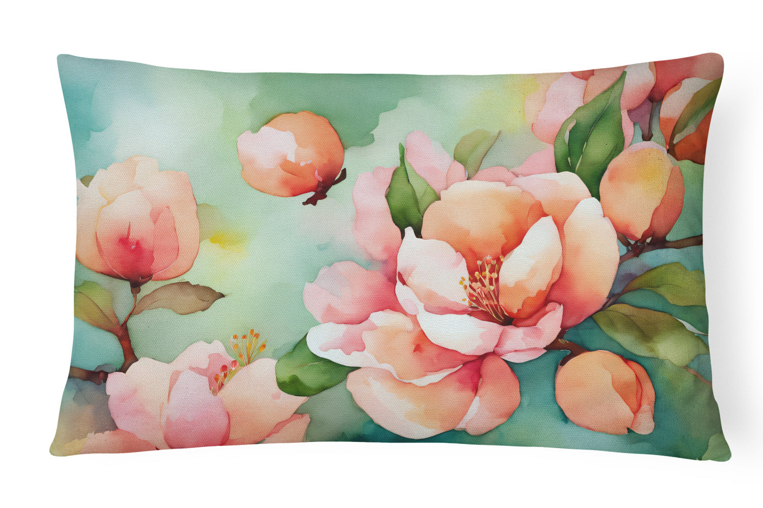 State Watercolor Flowers Throw Pillow Throw Pillow for Indoor Couch Bed Outdoor Patio Washable, Delaware Peach Blossom 1636,12Hx16W