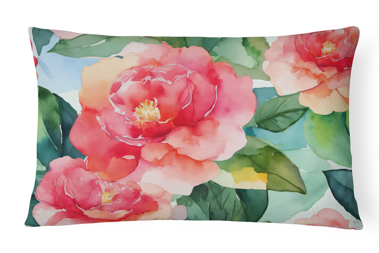 State Watercolor Flowers Throw Pillow Throw Pillow for Indoor Couch Bed Outdoor Patio Washable, Alabama Camellia 1622,12Hx16W