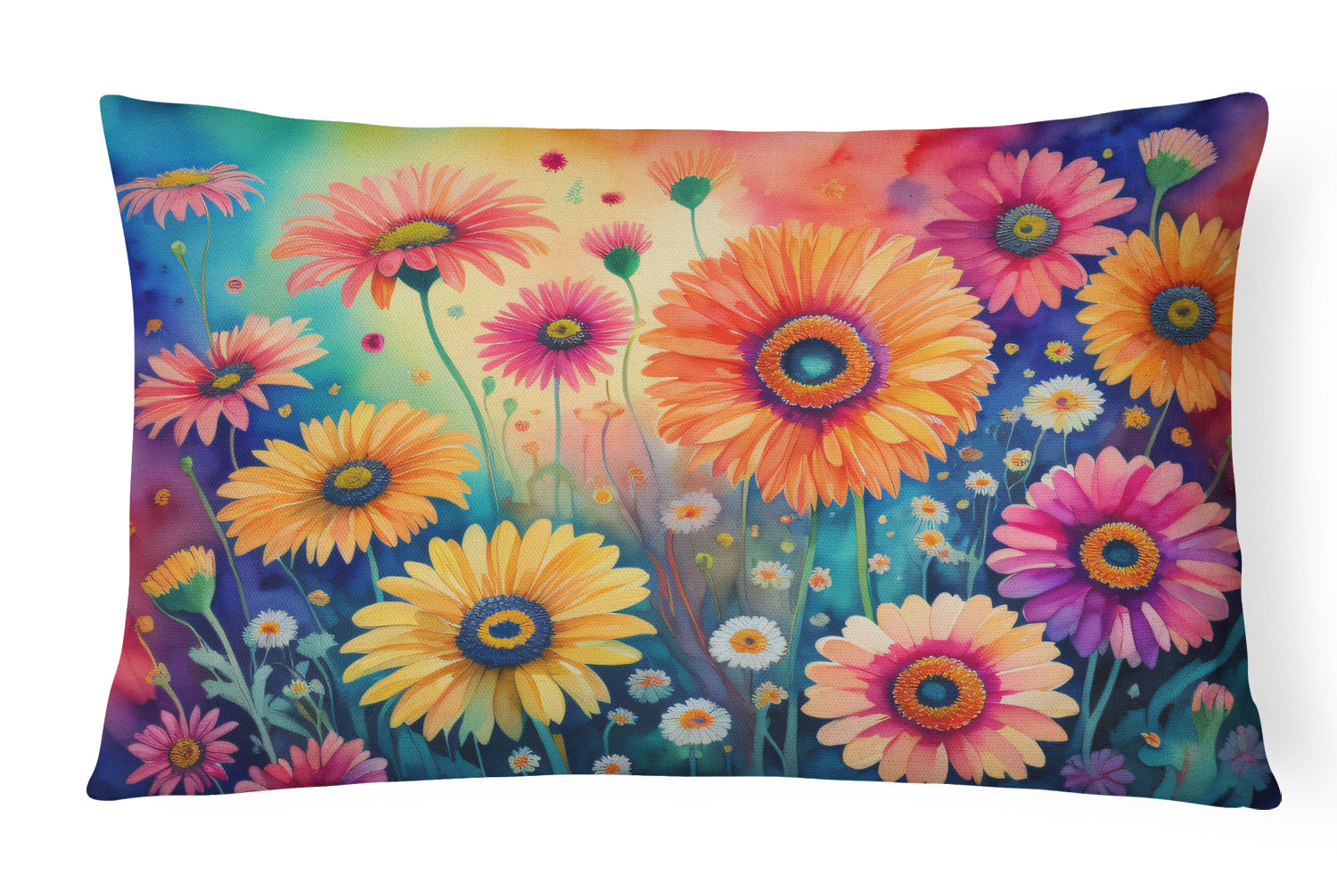 Flowers in Color Throw Pillow Throw Pillow for Indoor Couch Bed Outdoor Patio Washable, Gerbera Daisies,12Hx16W