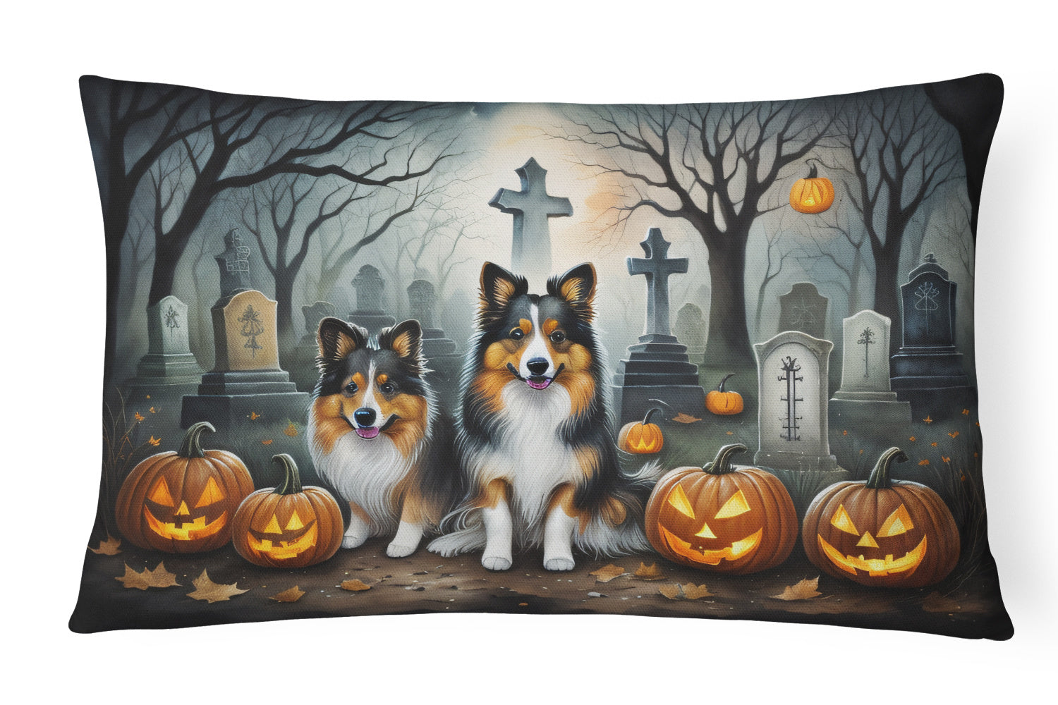 Spooky Halloween Throw Pillow Throw Pillow for Indoor Couch Bed Outdoor Patio Washable, Sheltie 2053,12Hx16W