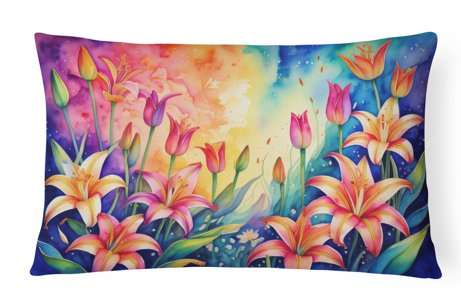 Flowers in Color Throw Pillow Throw Pillow for Indoor Couch Bed Outdoor Patio Washable, Lilies,12Hx16W