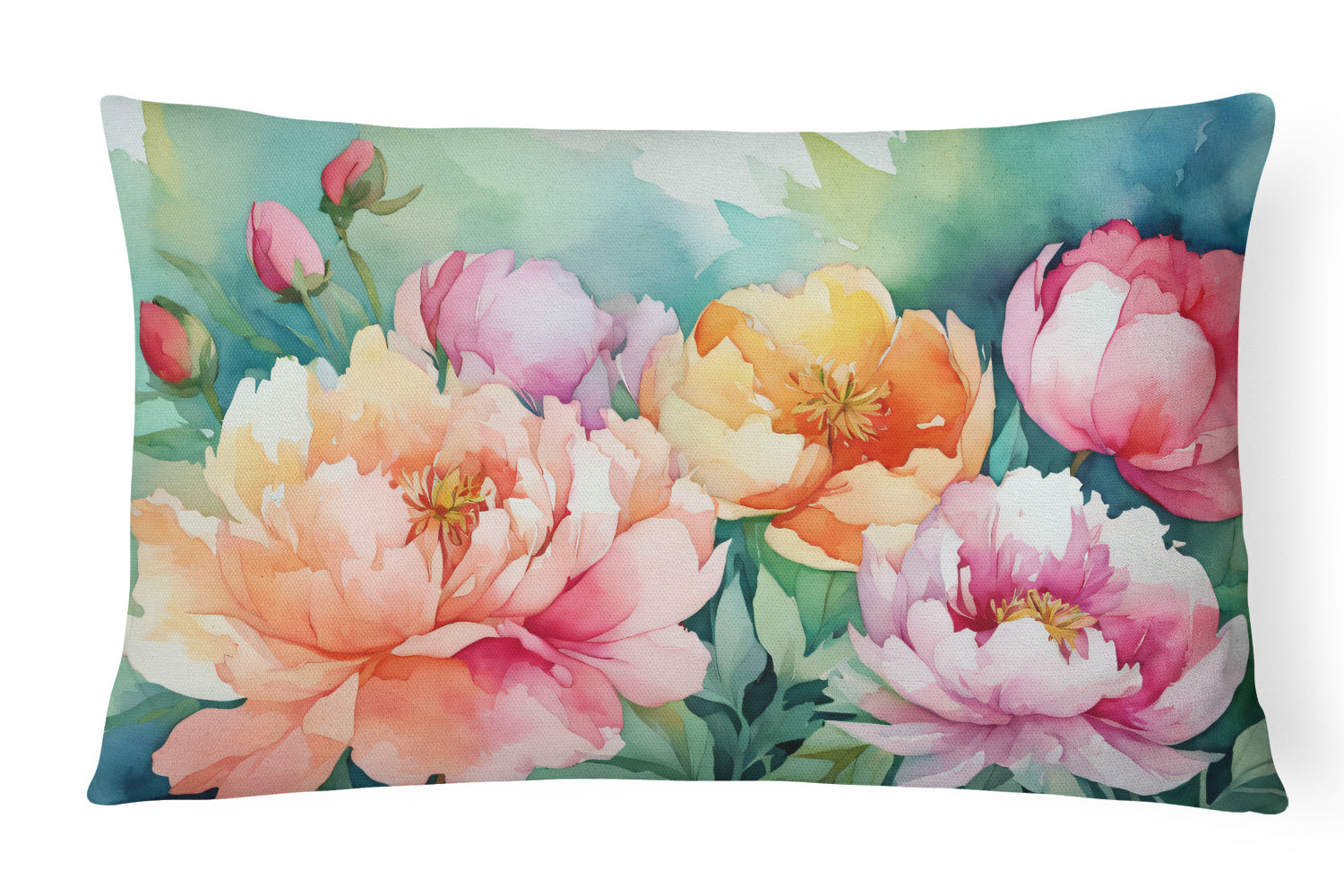 State Watercolor Flowers Throw Pillow Throw Pillow for Indoor Couch Bed Outdoor Patio Washable, Indiana Peonies 1650,12Hx16W