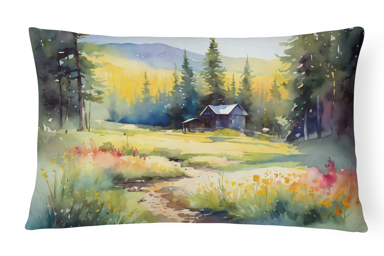 State Watercolor Flowers Throw Pillow Throw Pillow for Indoor Couch Bed Outdoor Patio Washable, Montana Bitterroot 1680,12Hx16W