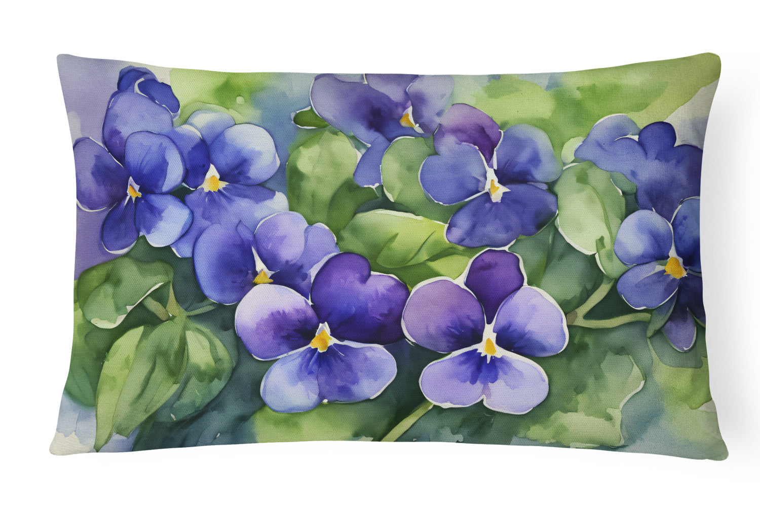 State Watercolor Flowers Throw Pillow Throw Pillow for Indoor Couch Bed Outdoor Patio Washable, Rhode Island Violets 1703,12Hx16W