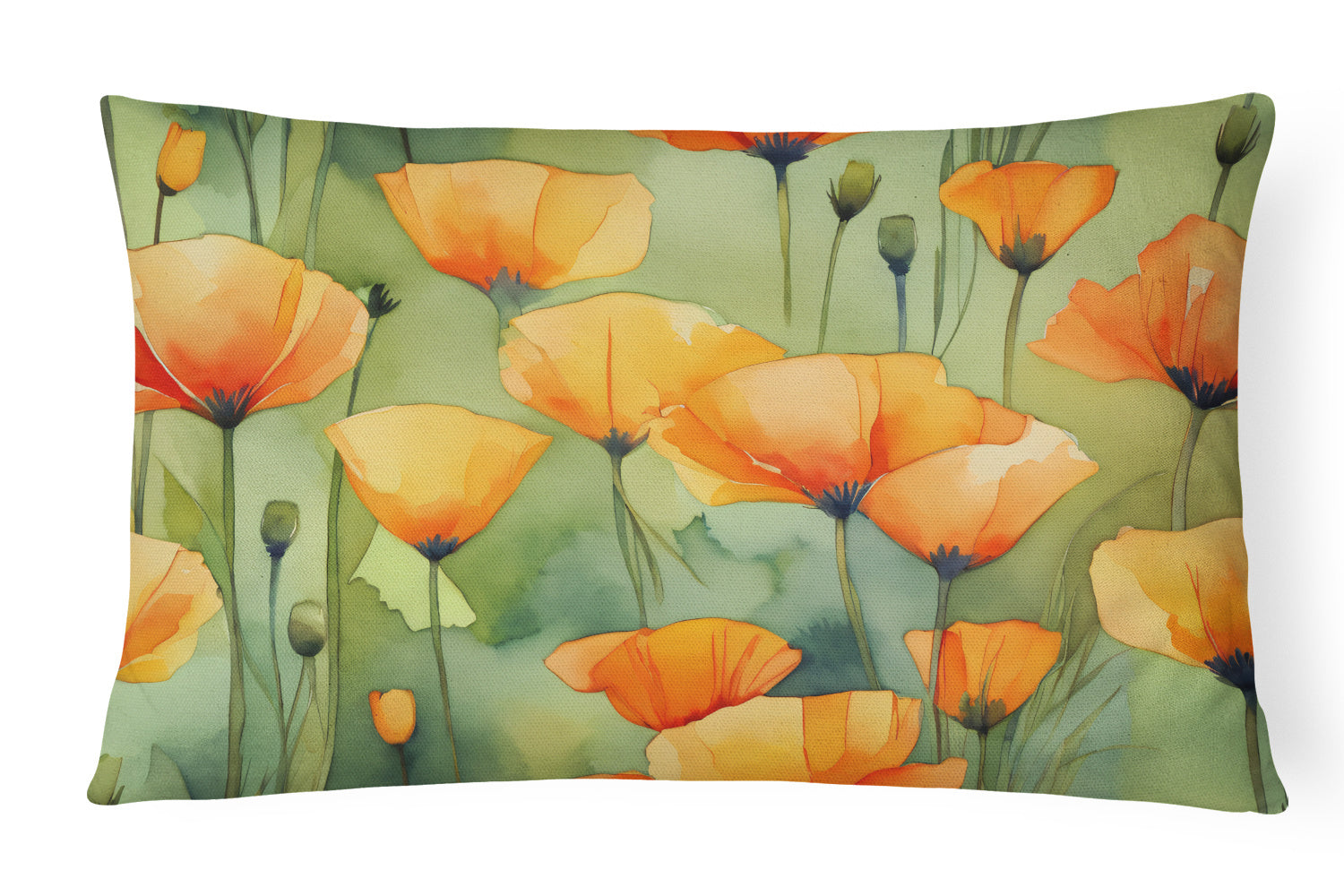 NEW State Watercolor Flowers Throw Pillow Throw Pillow for Indoor Couch Bed Outdoor Patio Washable, California California Poppies 1630,12Hx16W