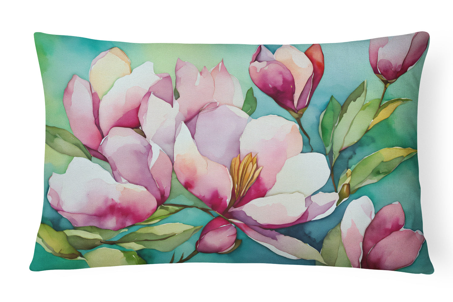 State Watercolor Flowers Throw Pillow Throw Pillow for Indoor Couch Bed Outdoor Patio Washable, Louisiana Magnolias 1662,12Hx16W