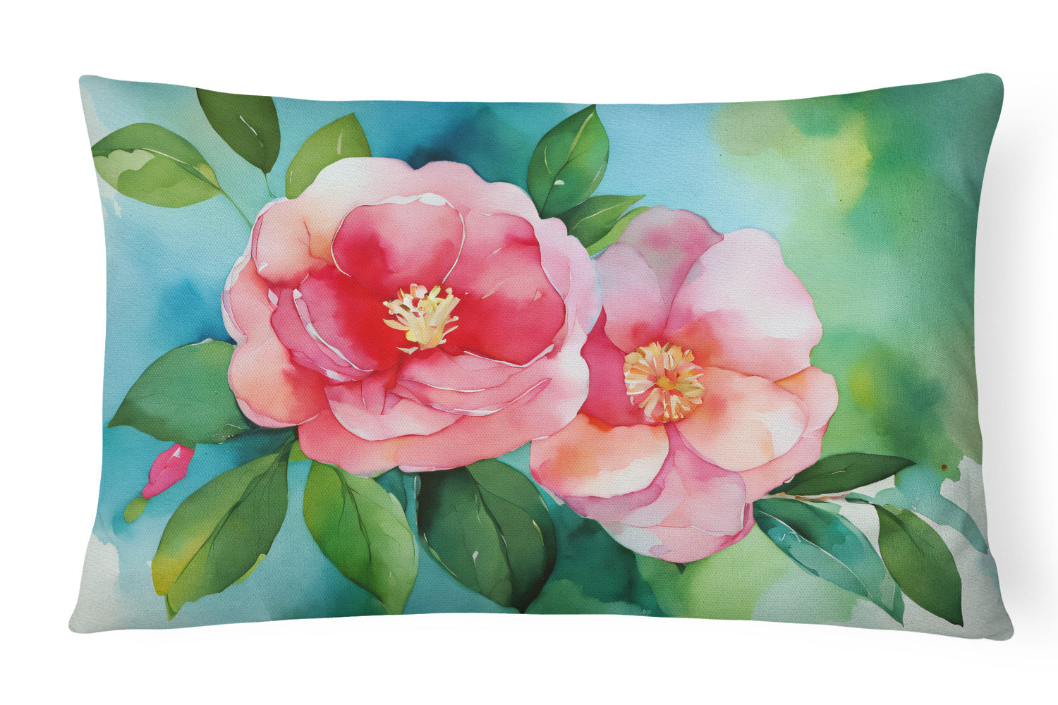 State Watercolor Flowers Throw Pillow Throw Pillow for Indoor Couch Bed Outdoor Patio Washable, Alabama Camellia 1621,12Hx16W