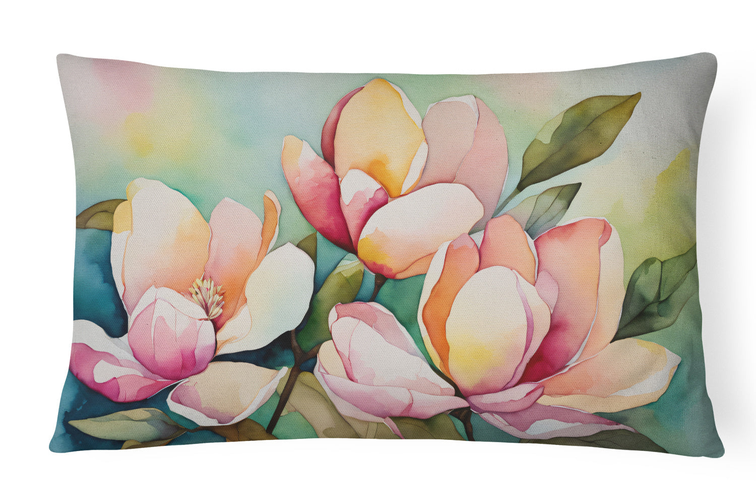 State Watercolor Flowers Throw Pillow Throw Pillow for Indoor Couch Bed Outdoor Patio Washable, Mississippi Magnolia 1676,12Hx16W