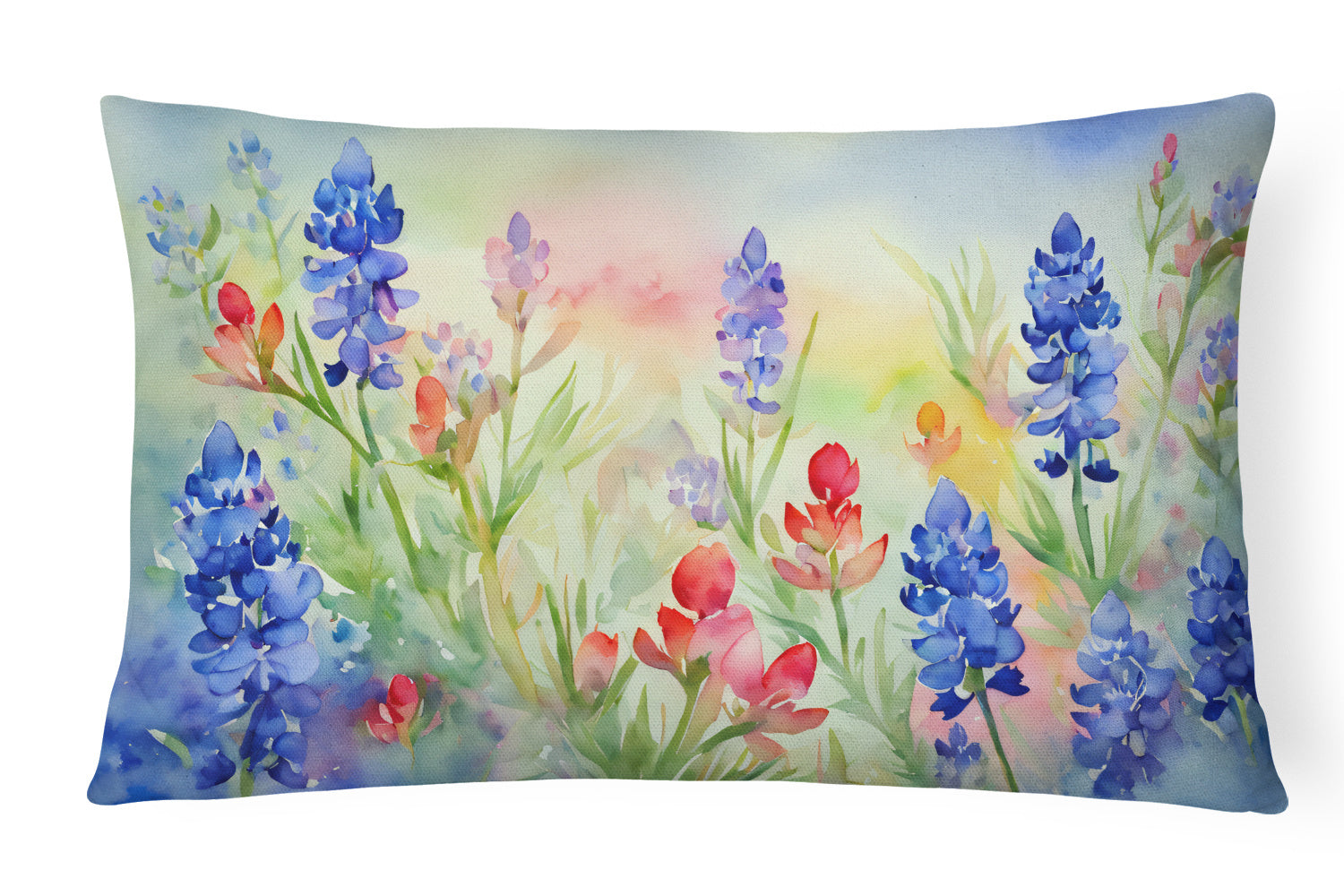 State Watercolor Flowers Throw Pillow Throw Pillow for Indoor Couch Bed Outdoor Patio Washable, Texas Bluebonnets 1708,12Hx16W